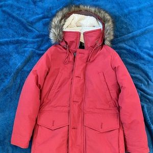 A&F red parka jacket small